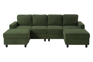 English Elm 98.8" Corduroy U-shaped Sectional with Modular Ottomans and Dense Foam for Family Rooms Green W5515S00031