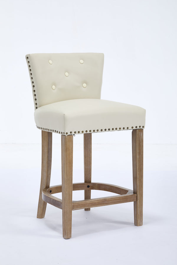 English Elm Bar Stools Set Of 2 - 29.5'' Beige Leather & Wood Stools For Stylish Kitchen Or Home Bar Use W2195P314866