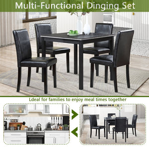English Elm 5 Piece Wooden Dining Table Set - Elegant Square Table With Crystal Trim & 4 Upholstered Chairs, Black W1998S00041