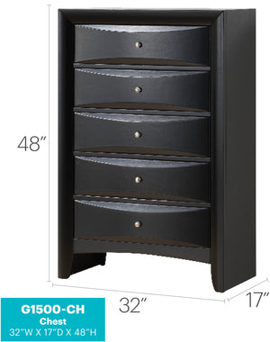 English Elm Marilla Modern 5-Drawer Chest with Dovetail Drawers, Wood Veneer Durability & Nickel Hardware Finish Black 52 L x 33 W x 20 H B078112172