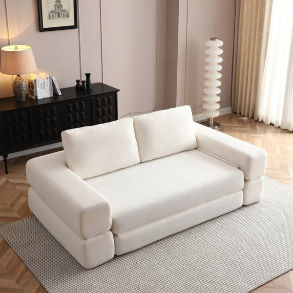 English Elm 81'' Corduroy Floor Sofa Convertible Loveseat Futon Sleeper with Foam Fill and Pillows Beige W1117P459678