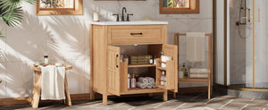 English Elm 30" Solid Pine Bathroom Vanity with Resin Sink Soft Close Doors and Natural Grain Finish N710P405952P