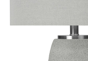 English Elm Lighting, Textured Ceramic 25" Table Lamp with Linen Drum Shade, Polished Silver Accents & 3-Way Switch Grey 15 L x 15 W x 18 H B2710P220127