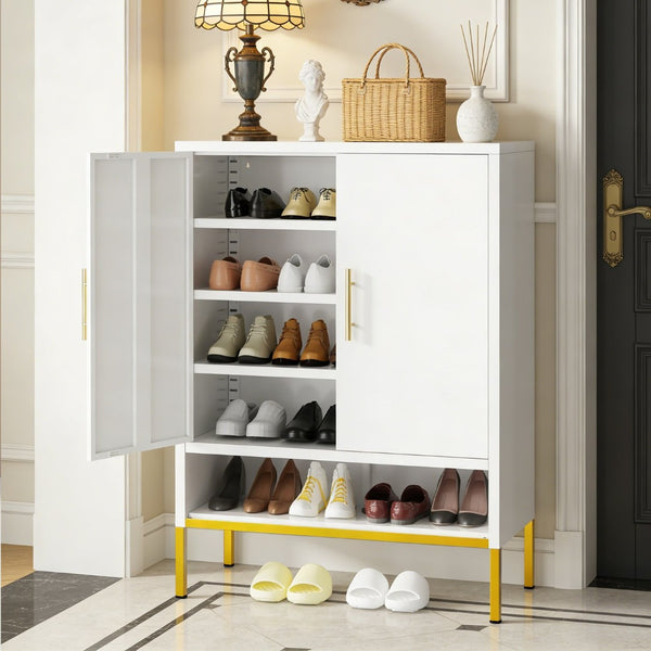 English Elm 40'' Slim Steel Shoe Cabinet 7 Tier Adjustable Shelving Narrow Entryway Organizer W3387P306353