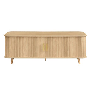 English Elm Modern Mid-century Coffee Table Tambour Doors Open Shelves Warm Wood Living Room Natural N770P333553N
