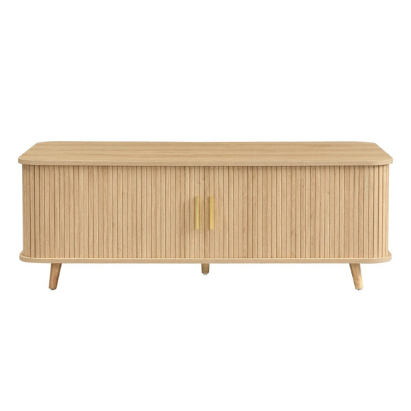 English Elm Modern Mid-century Coffee Table Tambour Doors Open Shelves Warm Wood Living Room Natural N770P333553N