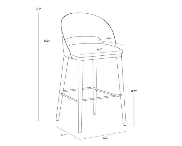 Sunpan Dezirae Barstool - Stylish Curved Back Design with Genuine Leather Seat and Unique Craftsmanship Black / Cognac Leather