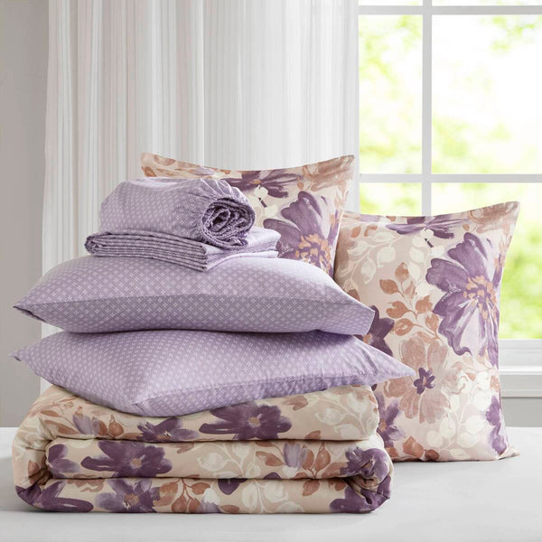 English Elm Floral Comforter Set With Hypoallergenic Sheets In Taupe - Elegant Layering For Cozy Bedrooms! B035P266689