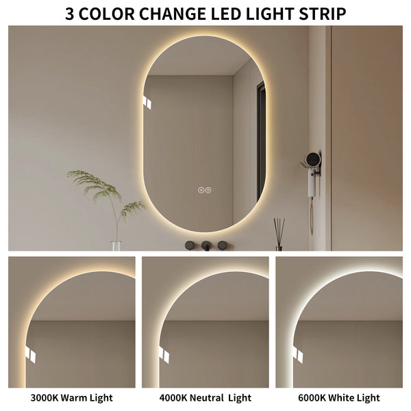 English Elm 48*30 Smart LED Touch Mirror Antique Silver – Anti-Fog, Shatter-Resistant Vanity Mirror with 3 Color Temps and Dimmable Lighting W2709P380618