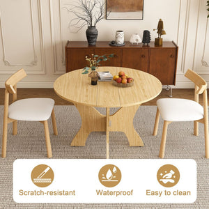 English Elm 43 Inch Foldable Mdf Dining Set with Pu Cushioned Solid Wood Chairs Space Saving Ancient Oak W2700S00115