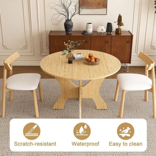 English Elm 43 Inch Foldable Mdf Dining Set with Pu Cushioned Solid Wood Chairs Space Saving Ancient Oak W2700S00115