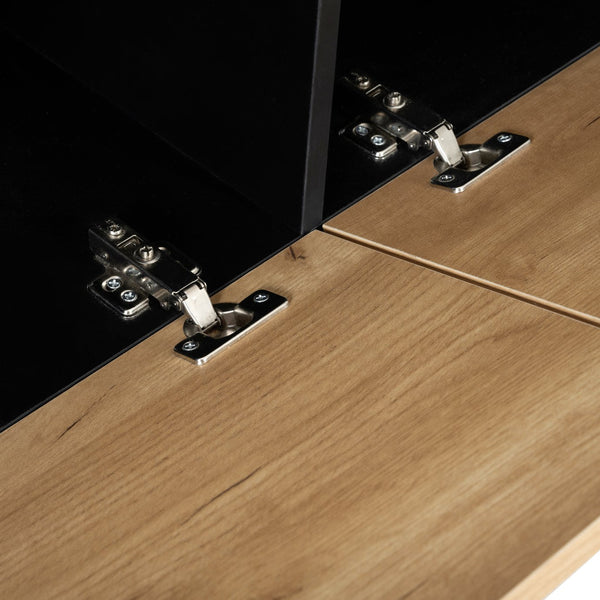 English Elm ON-TREND Extendable TV Stand 74.8"-126" with 3-Tier Shelves, Sliding Tabletop & Cabinets for Organized Living Room Black WF531669AAB