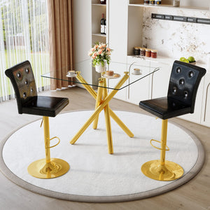 English Elm Modern Tempered Glass Pub Table Set with Gold Chrome Base and Swivel Pu Leather Stools W3875S00037