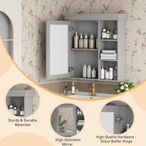 English Elm 30'' Wall Mount Bathroom Cabinet with Mirror Soft Close Door and Adjustable Shelf Gray N710P209425E