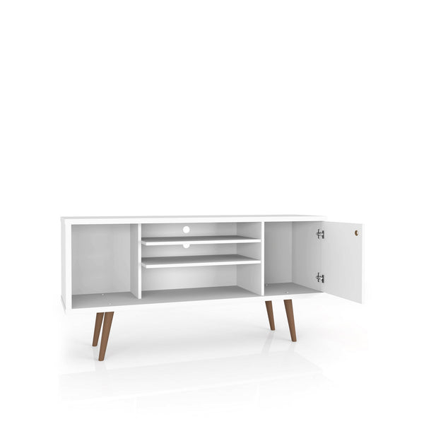 English Elm Liberty 53" Mid-Century Modern Tv Stand In Natural & White - Stylish Storage For Living Rooms B365P398327
