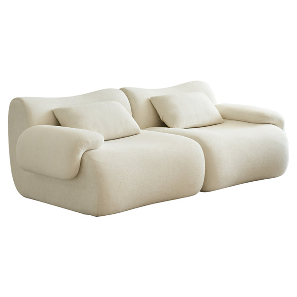English Elm Sofa Memory Foam 2-Seater Compression Couch with Deep Seat, No Assembly, Sherpa Fabric Comfort Beige+White W3622P346250