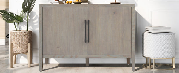 English Elm U_style Farmhouse Pine Veneer Buffet Cabinet with Double Doors for Kitchen or Entryway Gray N711P410389E