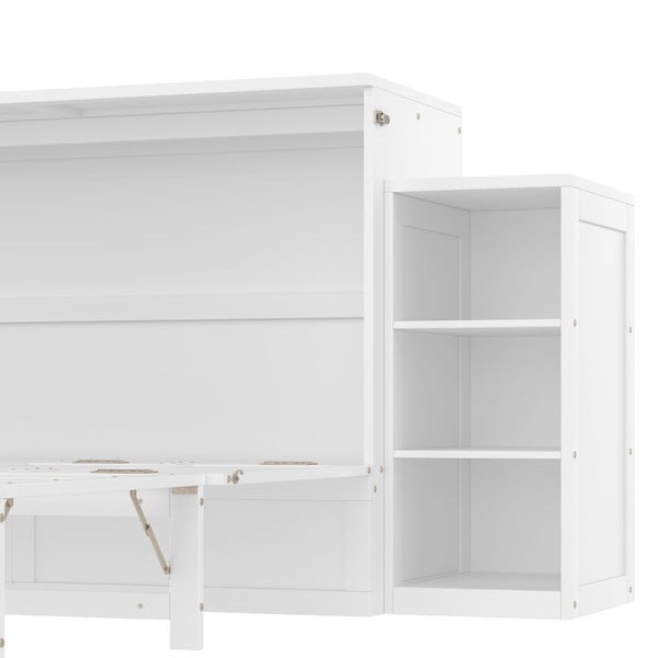 English Elm Queen Murphy Wall Bed with Open Shelves and Drawers for Guest or Office Rooms White W5316S00007