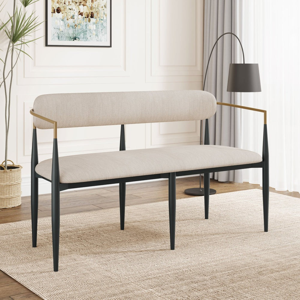 English Elm Metal Boucle Settee Loveseat with Sculptural Toothpick Legs for Modern Living Spaces Beige,Black+Gold N771P247148A