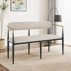 English Elm Metal Boucle Settee Loveseat with Sculptural Toothpick Legs for Modern Living Spaces Beige,Black+Gold N771P247148A