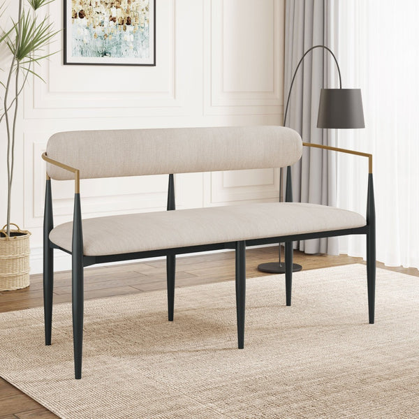 English Elm Metal Boucle Settee Loveseat with Sculptural Toothpick Legs for Modern Living Spaces Beige,Black+Gold N771P247148A