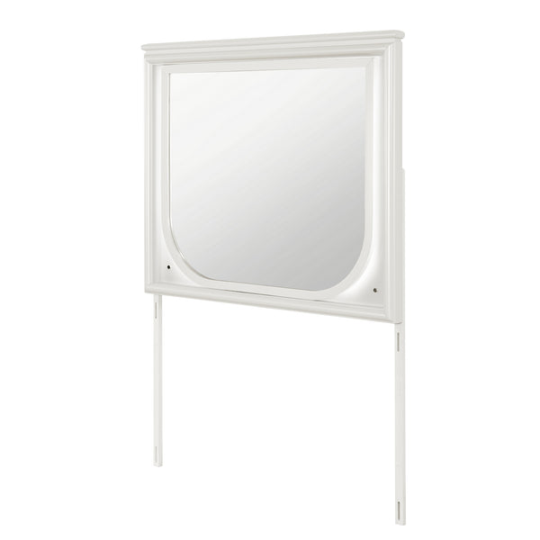 English Elm URIUNI Off White Large LED Mirror with Rich Wood Frame — Solid Wood/MDF, Dresser-Compatible Accessory B201P299629