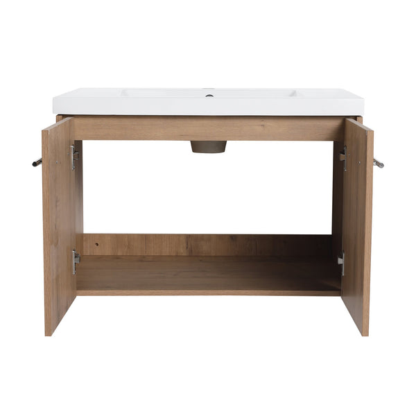 English Elm 30 30 Inch Soft Close Vanity with Resin Sink, Open Shelf Storage & Rust‑Resistant Metal Handles, KD-Pack W999P188194