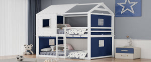 English Elm Full Size Kids Playhouse Bunk Bed Pinewood Frame with Tent Roof and Window Cutouts Blue LT000380AAC-1