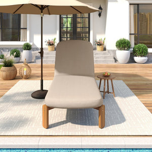 English Elm Outdoor Acacia Wood Chaise Lounge Reclining Patio Chair with Cushion for Poolside Brown N719P445623D