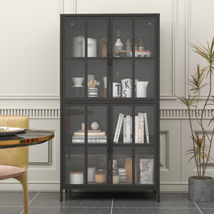 English Elm Premium Black Metal Storage Cabinet with Tempered Glass, Adjustable Shelves, Anti-Tip Safety & Silent Close T2398P263577