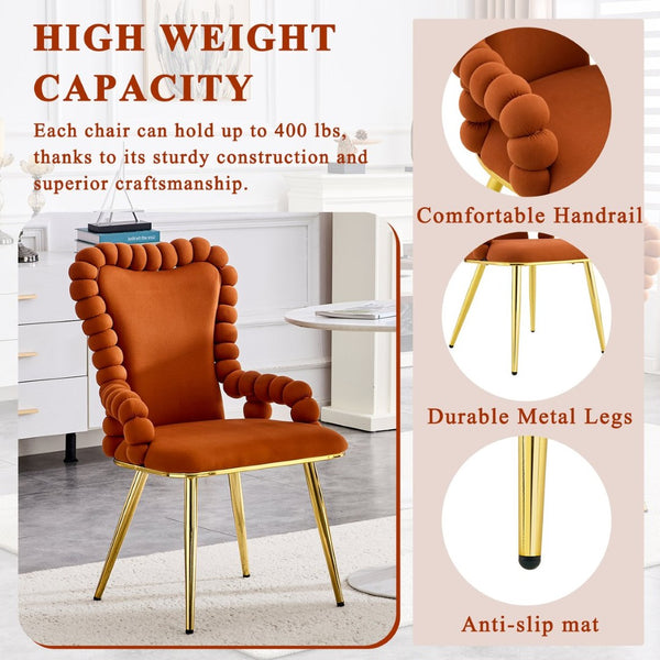 English Elm Set of 2 Velvet Dining Chairs Sculptural Bubble Back Gold Legs Glam Accent Seating W3875P370856
