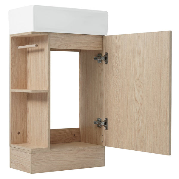 English Elm 18.6" Bathroom Vanity with Sink and Ceramic Top, MDF Cabinet with Door, TP Holder & Shelf Natural N725P212181N