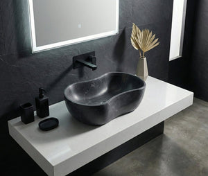 English Elm Luxury Solid Marble Vessel Sink Wavy Organic Stone Basin Matte Honed Vanity Bowl W1696P408021