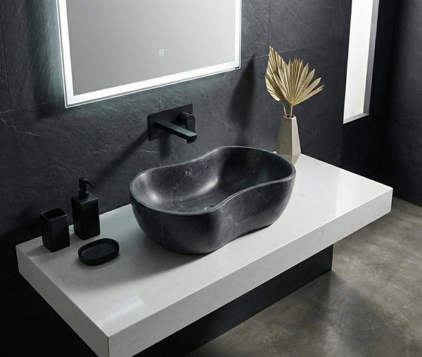 English Elm Luxury Solid Marble Vessel Sink Wavy Organic Stone Basin Matte Honed Vanity Bowl W1696P408021
