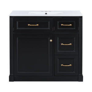 English Elm 36 Inch Bathroom Vanity With Sink & Soft-Close Drawers - Modern Black Cabinet For Smart Storage N725P336549B