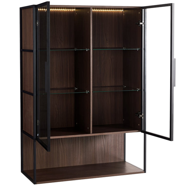 English Elm 51.2'' Freestanding Lighted Display Cabinet With Adjustable Glass Shelves & Hidden Storage For Décor N845P261777D