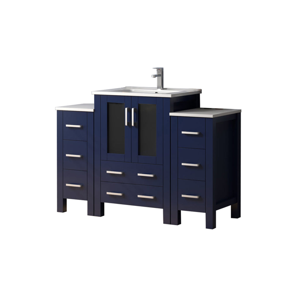 English Elm Navy Blue Single Bath Vanity 48" W With White Ceramic Top, Soft-Close Drawers & Faucet Included B2731S01203