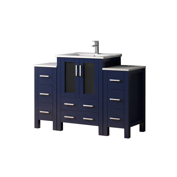 English Elm Navy Blue Single Bath Vanity 48" W With White Ceramic Top, Soft-Close Drawers & Faucet Included B2731S01203