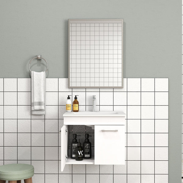 English Elm 24-Inch Wall-Mounted Bathroom Vanity With Sink, Mirror, Soft-Close Doors & Sleek Storage Solutions W3151S00025