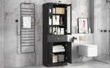 English Elm Tall Bathroom Storage Cabinet, Cabinet With Four Doors and Drawers, Adjustable Shelf, Mdf Board, Black