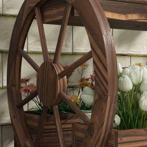 English Elm Outsunny 3 Tier Raised Garden Bed Wagon Wheel Fir Wood Planter for Herbs Veggies W2225P174413