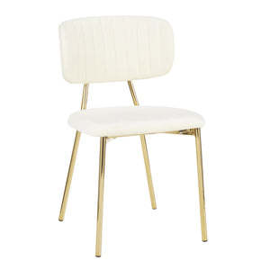 English Elm Bouton Velvet Glam Chair with Tufted Back and Gold Metal Frame – Set of 2, Plush Stylish Seating Cream B202P223430