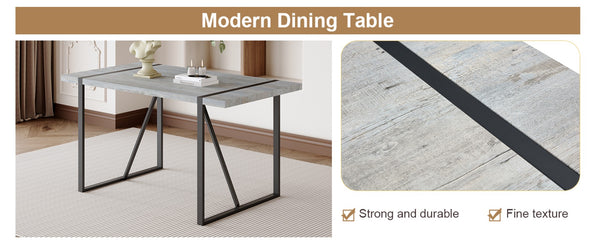 English Elm Table Set - Modern Minimalist Grey Marble Mdf Dining Table With 4 Brown Chairs And Black Legs W1151S02681-GIGA