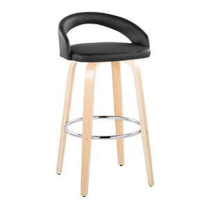English Elm Fixed-height Swivel Barstools with Bent Wood Legs and Faux Leather Seats Set of 2 B202S01860