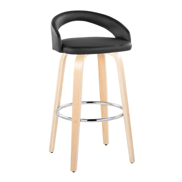 English Elm Fixed-height Swivel Barstools with Bent Wood Legs and Faux Leather Seats Set of 2 B202S01860