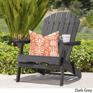 English Elm Christopher Knight Home® - Folding Adirondack Chair Acacia Wood Outdoor Lounge Seat with Slatted Back, Wide Arms, Durable Comfort DARK GREY N770P358873B
