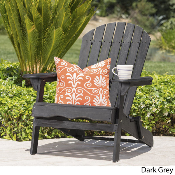 English Elm Christopher Knight Home® - Folding Adirondack Chair Acacia Wood Outdoor Lounge Seat with Slatted Back, Wide Arms, Durable Comfort DARK GREY N770P358873B