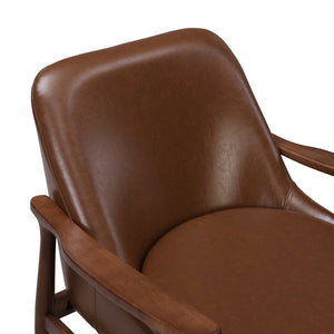 English Elm Christopher Knight Home® - [Set of 2] Mid-Century Faux Leather Accent Chair with Solid Wood Frame, Brass-Tipped Legs, Plush Cushions Dark Brown N767P205863D_2