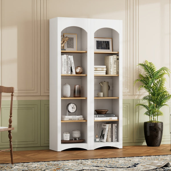 English Elm On-Trend 5 Tier Farmhouse Bookshelves Set Of 2, Stylish Two-Tone Storage Cabinets With Adjustable Shelves N721P245734K-GIGA