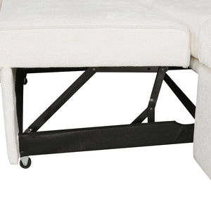 English Elm 112.2" Sectional Sofa Pull-Out Bed with Storage Ottoman, USB Charging, Pocket Spring Comfort, Tweed Chenille Upholstery Cream N719S001540A